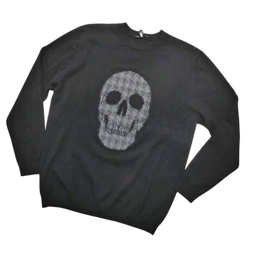 Autumn Cashmere Sweater Womens XL Black 100% Cashmere Skull Graphic Crewneck